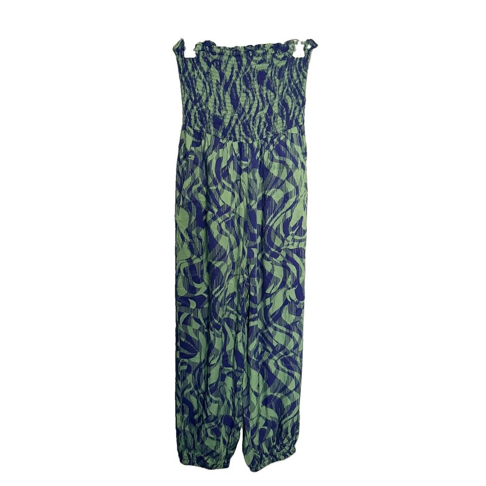 Anthropologie Abstract Print Pant Romper Strapless Boho Casual XS Green Purple